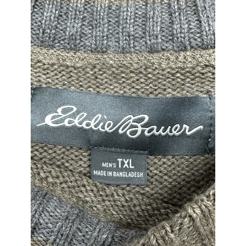 Eddie Bauer Heavy Knit Cotton Sweater Navy Beige Men's Size XLT/ XL Tall - Picture 3 of 8